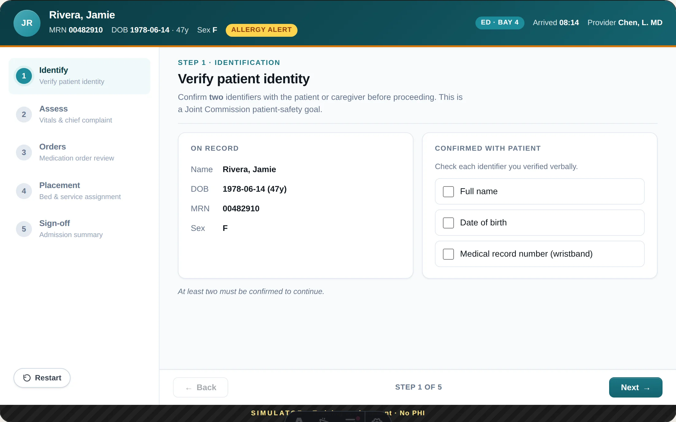 EHR Simulator · ED Admission